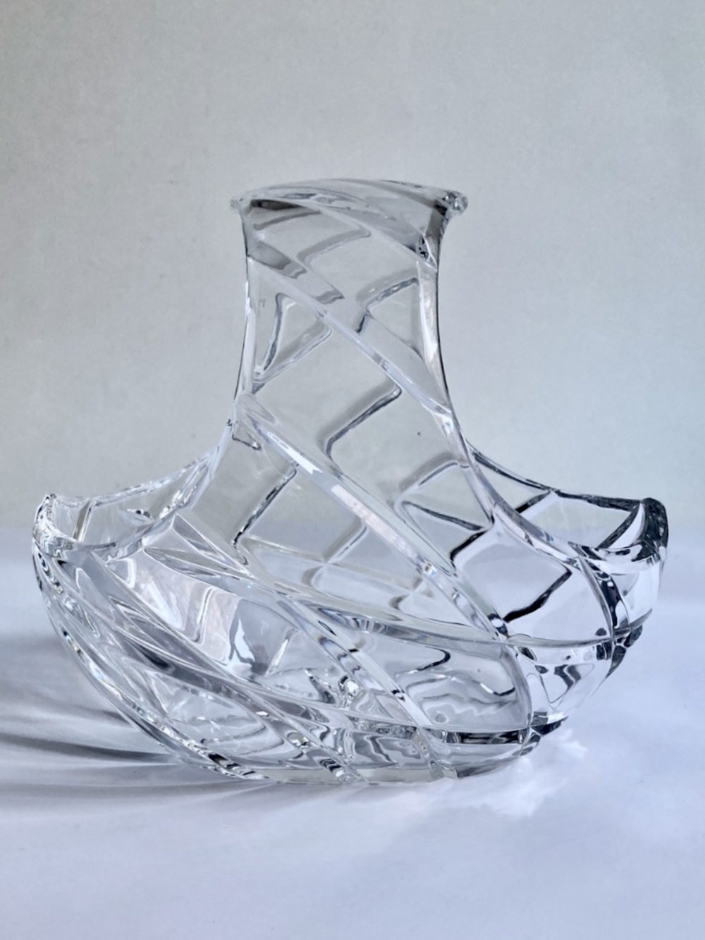 Late 20th Century Mikasa Diamond Cut Crystal Handled Basket